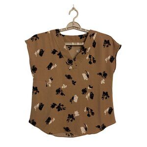 Apt. 9 Womens Floral Print V-Neck Blouse Brown & Black Polyester Size Small
